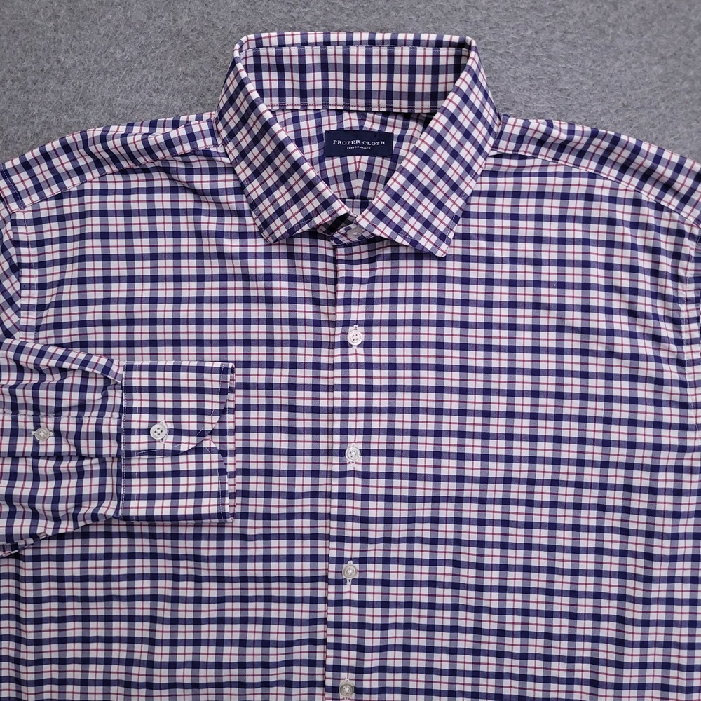 Proper Cloth Dress Shirt Mens 17 31 Performance Blue White Plaid Long Sleeve